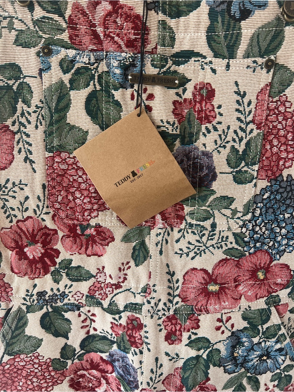 NEW Teddy Fresh Floral Tapestry Overalls Women’s Small S Jacquard Weave Inspired - Picture 4 of 12